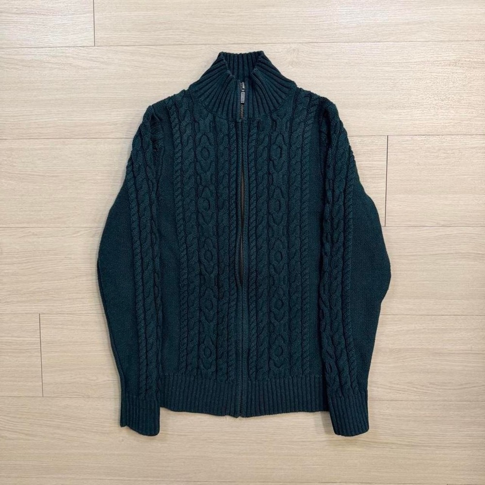 L.L. Bean Green Fisherman Cable Knit Full Zip Sweater Womens Size Small - Picture 1 of 6